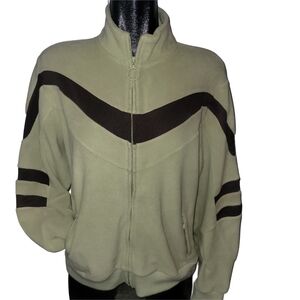 Columbia Green and Brown Fleece Zip-Up Retro Style Activewear Jacket L